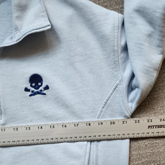Women’s G/FORE Light Blue Quarter Zip Pullover Skull Logo Golf Sweatshirt - Picture 9 of 12